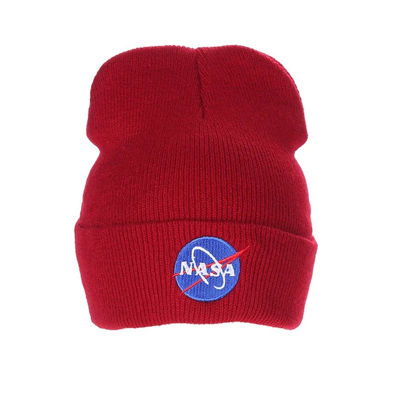 New NASAS Letters Earth Embroidered Beanie Hat Winter Autumn Wool Knitted Bonnet Hat Women Men Brand Hiphop Skullies Beanies Cap images - 6