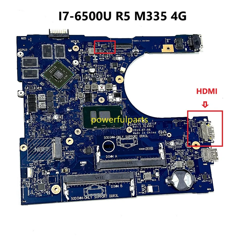 

Материнская плата для Dell Inspiron 5459, 5759, 5559, диагональ экрана 15, фотография 0YVT1C, LA-D071P R5 M335, 4G, работает хорошо