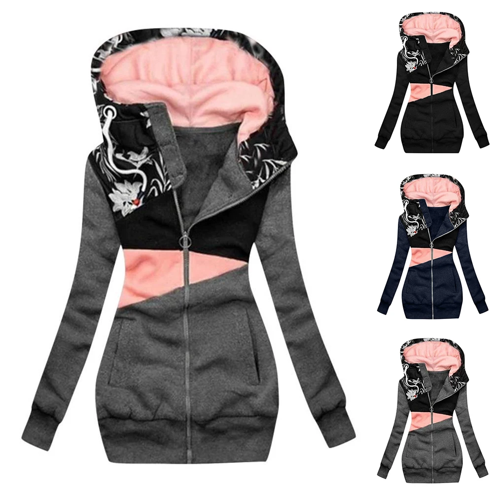 

Женская толстовка с капюшоном, джемпер на молнии с карманами, флисовое пальто, женская Длинная толстовка с капюшоном, верхняя одежда на молн...