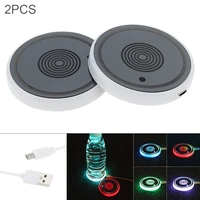 2pcs car led cup holder light mat 7 colors usb charging luminescent bottle cup pad interior atmosphere lamp decoration light
