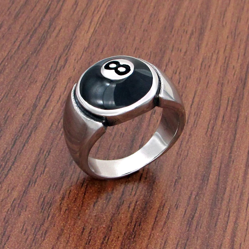 

Punk 316L Stainless Steel Number Black 8 Pool Billiard Ball Gear Ring Jewelry