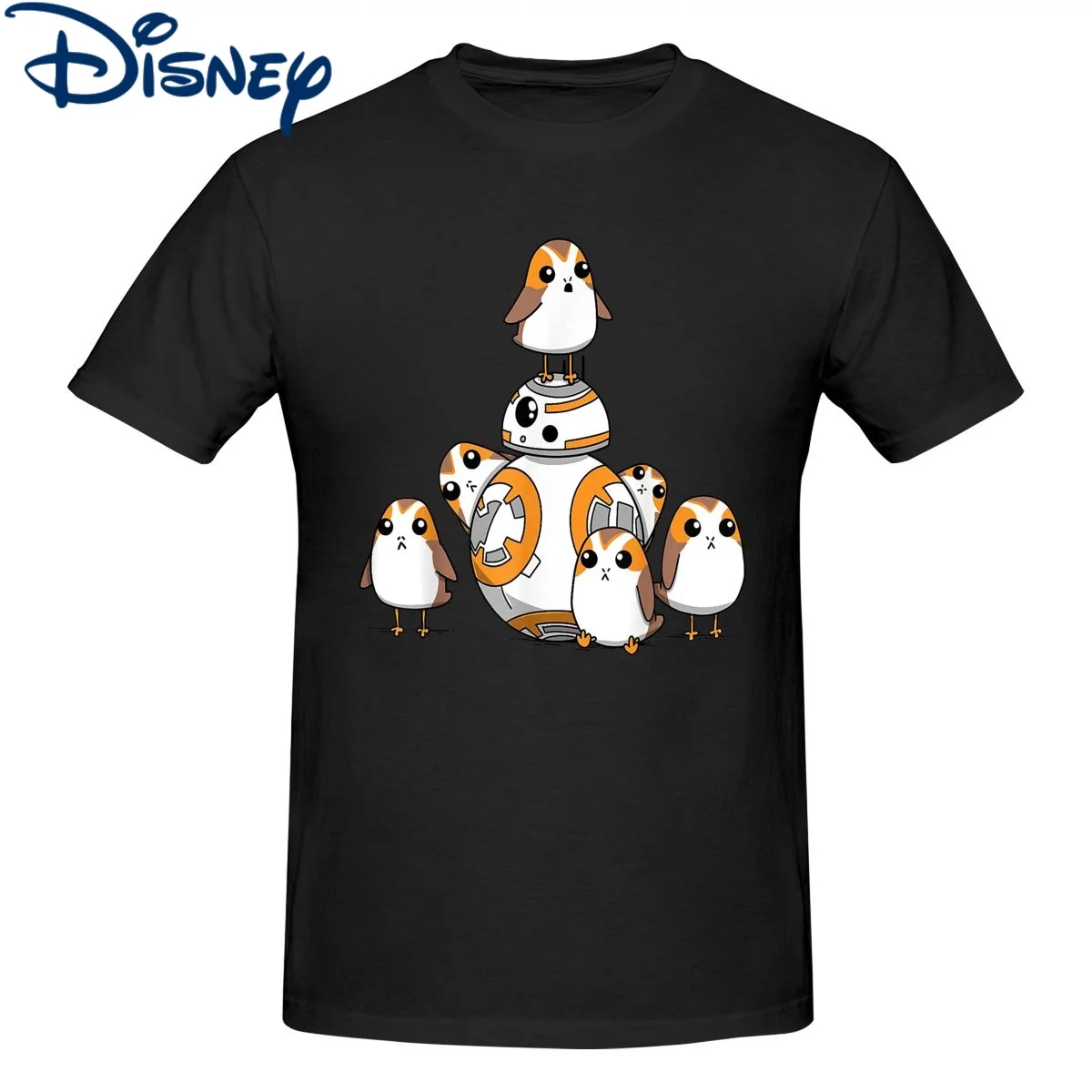 

Disney Star Wars T Shirt for Men Pure Cotton T-Shirts Round Neck Porgs Having Fun With BB-8 Tee Shirt Short Sleeve Clothes