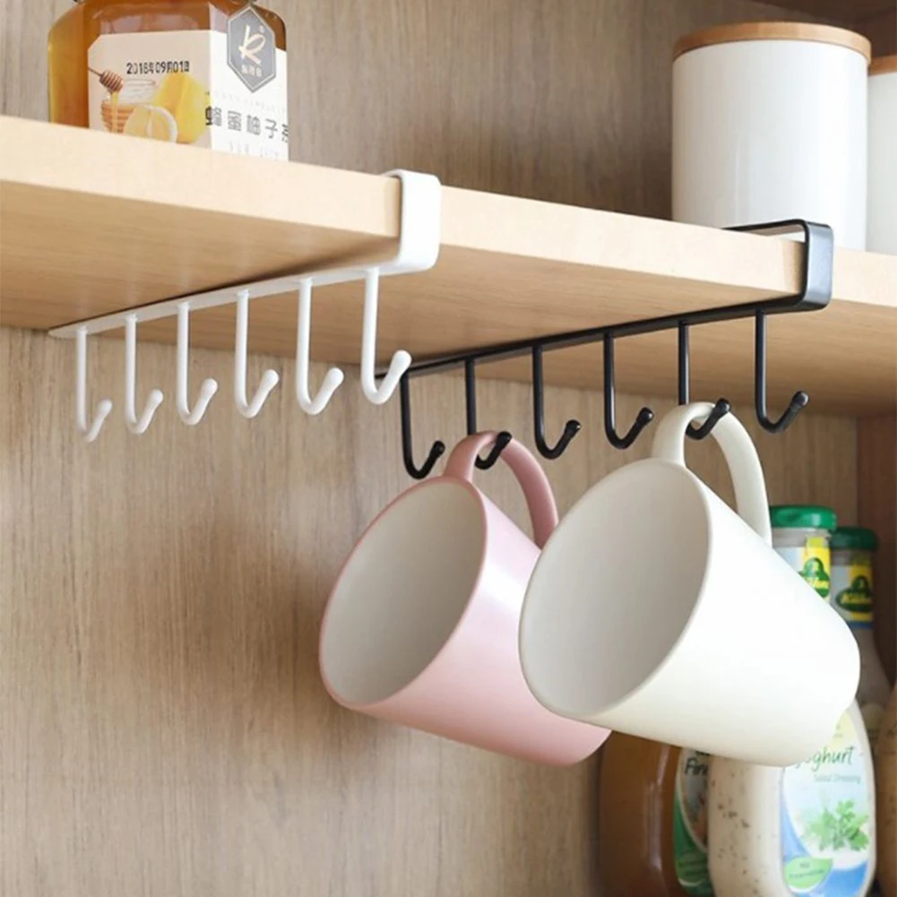 Kitchen Storage Hook Mug Cup Hanger Organizer 6 Hooks Shelf Wardrobe Cabinet Rack Holder Punch-free Hook Bathroom Accessories