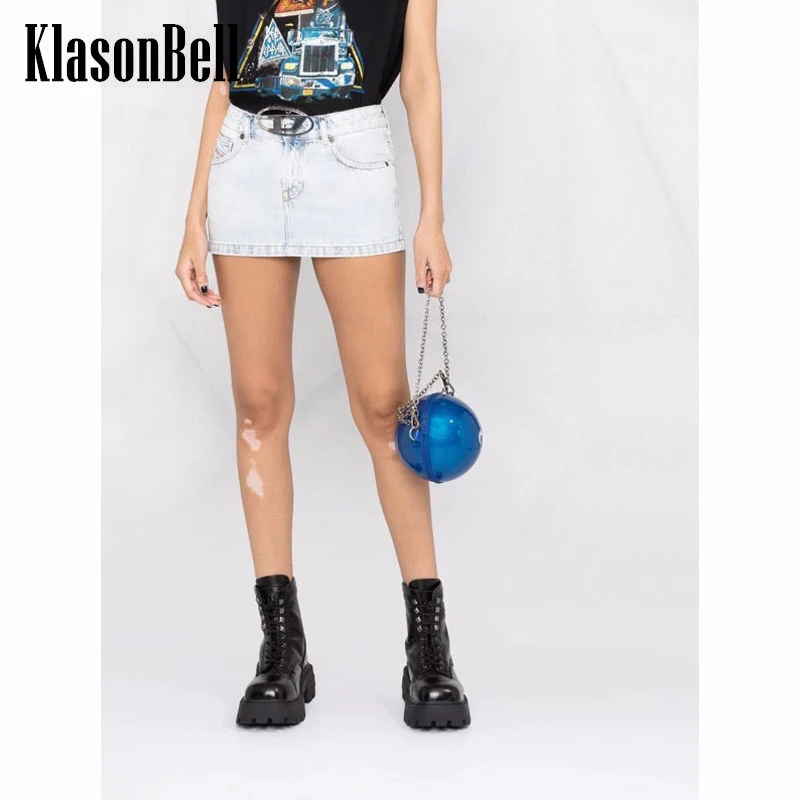 

6.10 KlasonBell Fashion Letter Buckle Decoration Denim Short Skirt Women