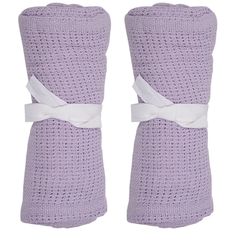 

2X 100% Cotton Baby Infant Cellular Soft Blanket Pram Cot Bed Mosses Basket Crib Color:Light Purple