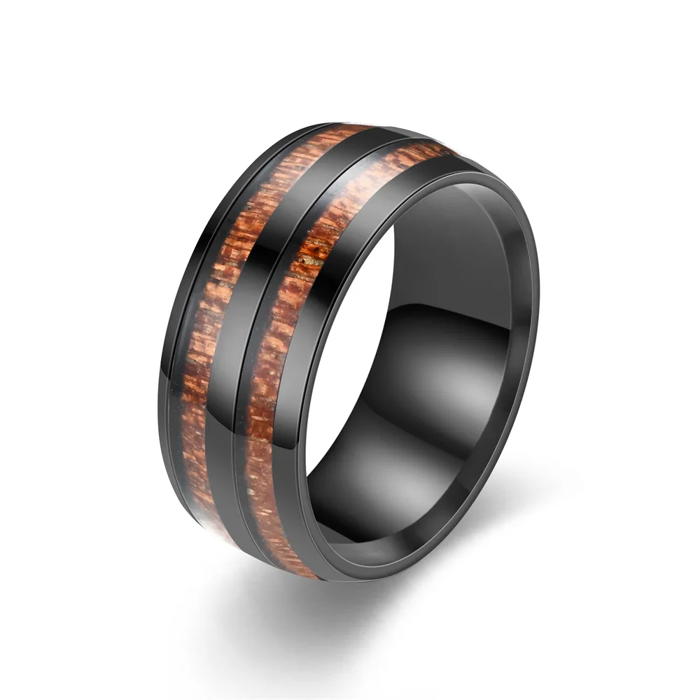 

New Punk Fashion Stainless Steel Dripping Oil Cool Wind Double Row Small Wood Grain Ring for Men Jewelry Accessory