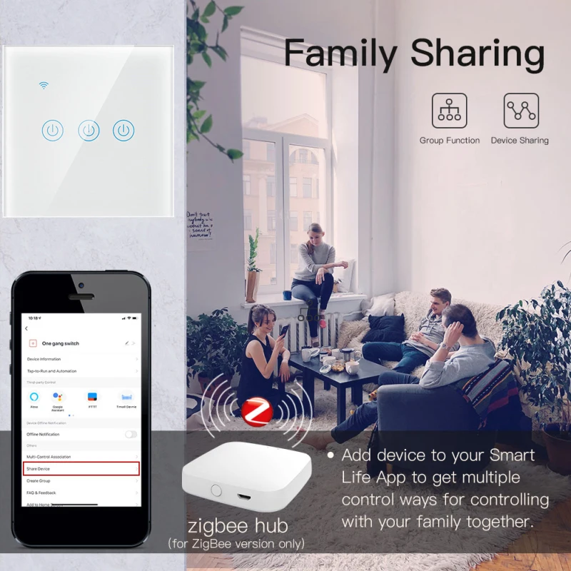 

App Remote Control Smart Switch Tuya Touch Switch Smart Life Zigbee Light Touch Switch Works With Zigbee Gateway