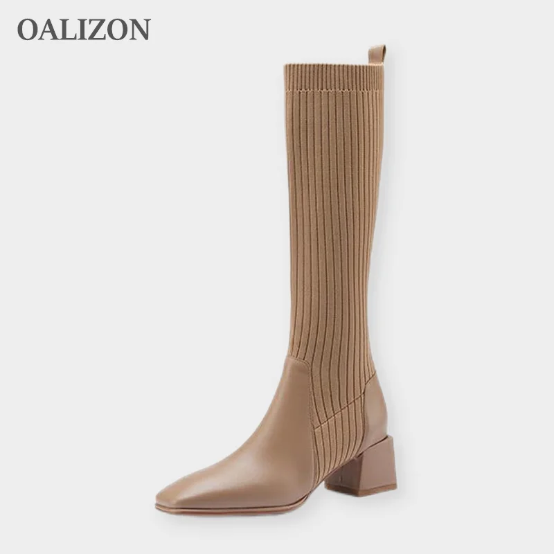 

Women Knee High Heels Chelsea Sock Boots Autumn Winter 2022 New Fashion Knitting High Boots Pumps Shoes Chunky Motorcycle Boots