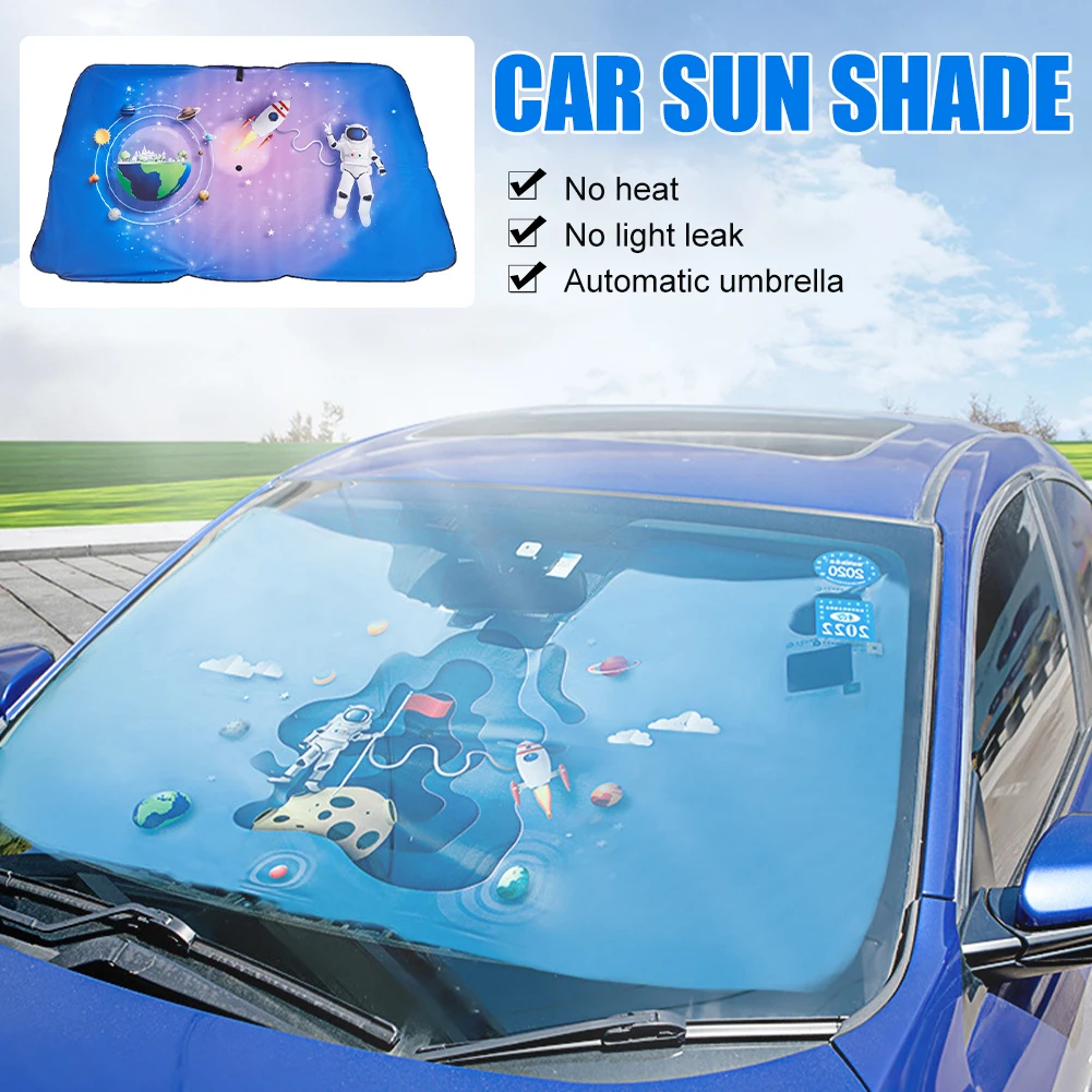

Car Sunshade Silver-coated Fabric Windshield Shade Auto Close Pull Rope Window Cover Summer Shade Sun Protection Heat Insulation
