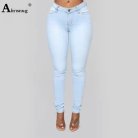 aimsnug 2022 spring new fashion jeans demin pants women zipper pocket pencil pants high cut female all matched demin trousers