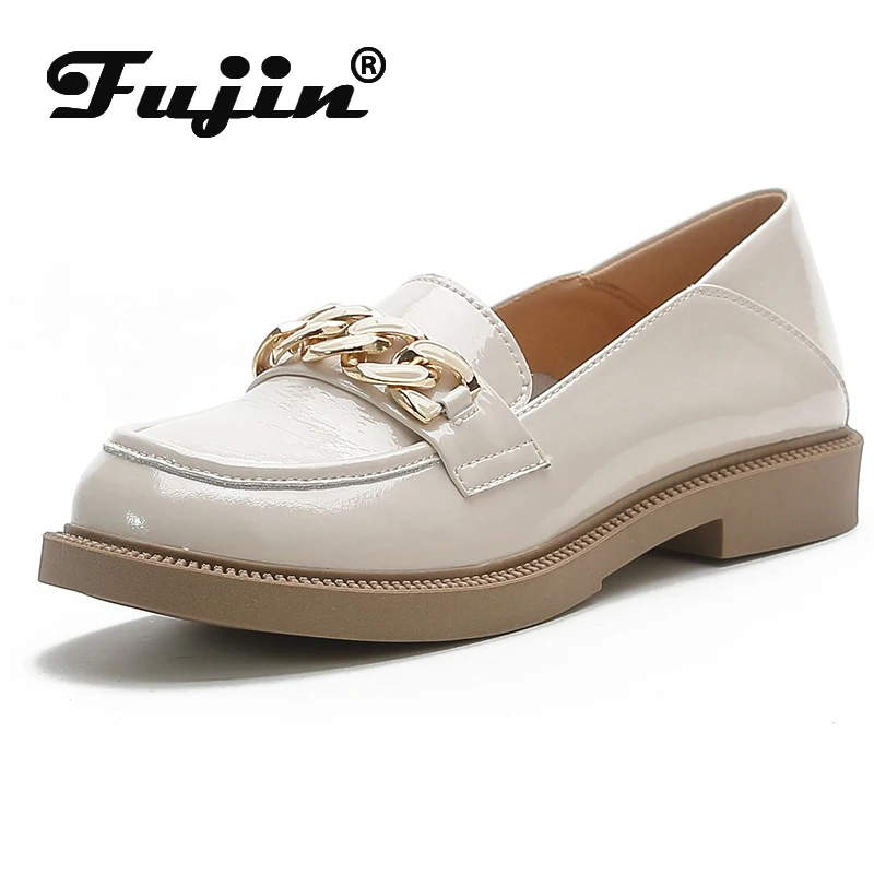 

Fujin 2022 Patent Leather Shoes Flats Women Loafers Air Mesh Breathable Summer Shoes Oxfords Shoes Chain Mary Jane Spring Autumn