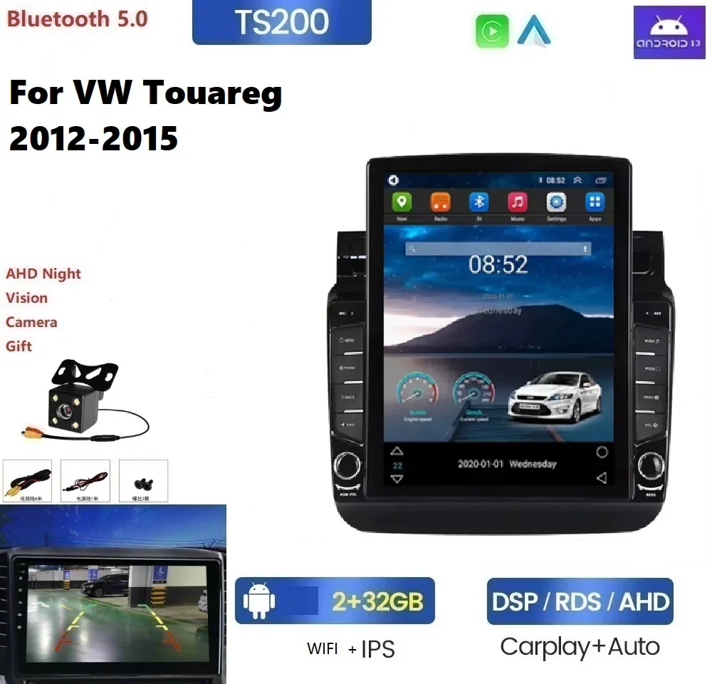 Автомобильная Мультимедийная система на Android 13 4 + 64 ГБ gps для VW Touareg 2012-2015 IPS 2.5D DSP 4G