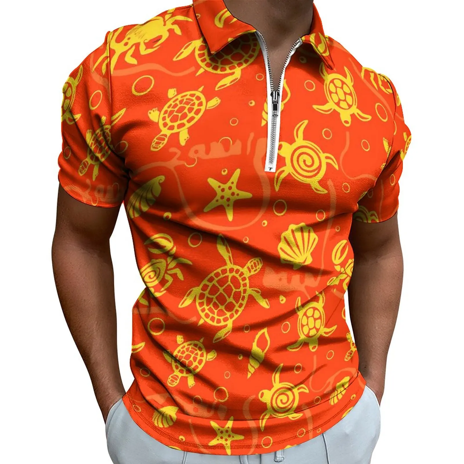 

Sea Turtle Polo Shirts Ocean Life Print Casual Shirt Day Streetwear Man Short-Sleeve Zipper Graphic T-Shirts