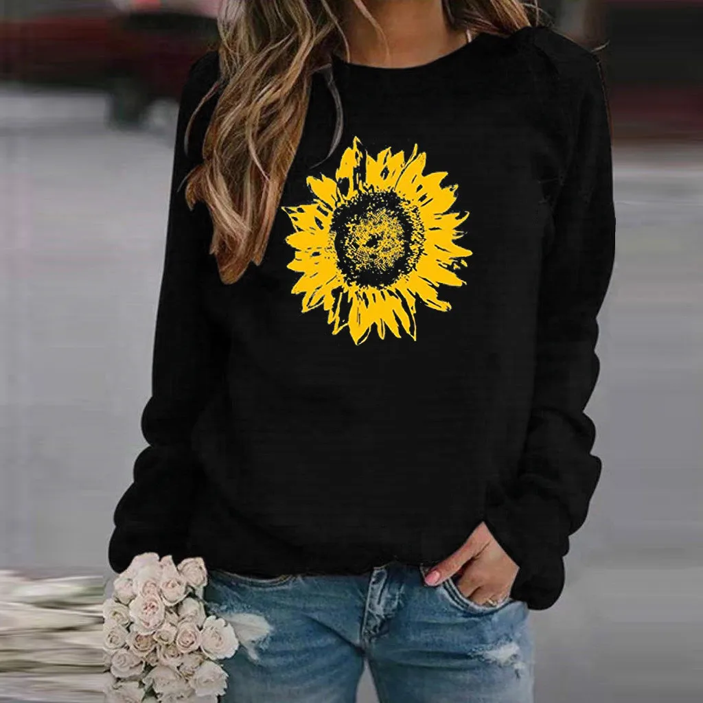 

Print Women Long Loose Shirt Blouse Neck Casual Pullover Sweatshirt Sleeve Round Women's Sleeves Shirt Womens Dressy T Shirts