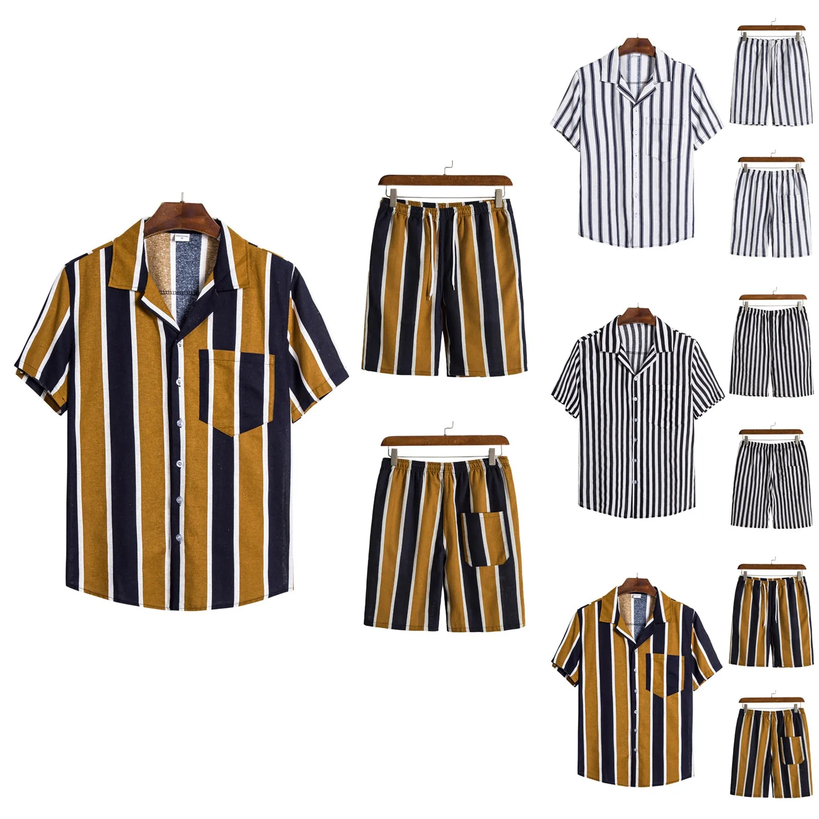 

Мужская рубашка в полоску, с воротником на пуговицах, 3 цвета