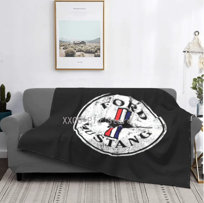 

Ford Mustang - Vintage Logo Classic Oldschool Stripes Distressed New Selling Custom Print Flannel Soft Blanket Automobile