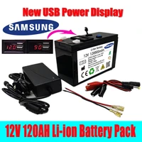 new 12v 120000mah portable and rechargeable 18650 battery built in 5v 2 1a usb power display charging port with 12 6v charger