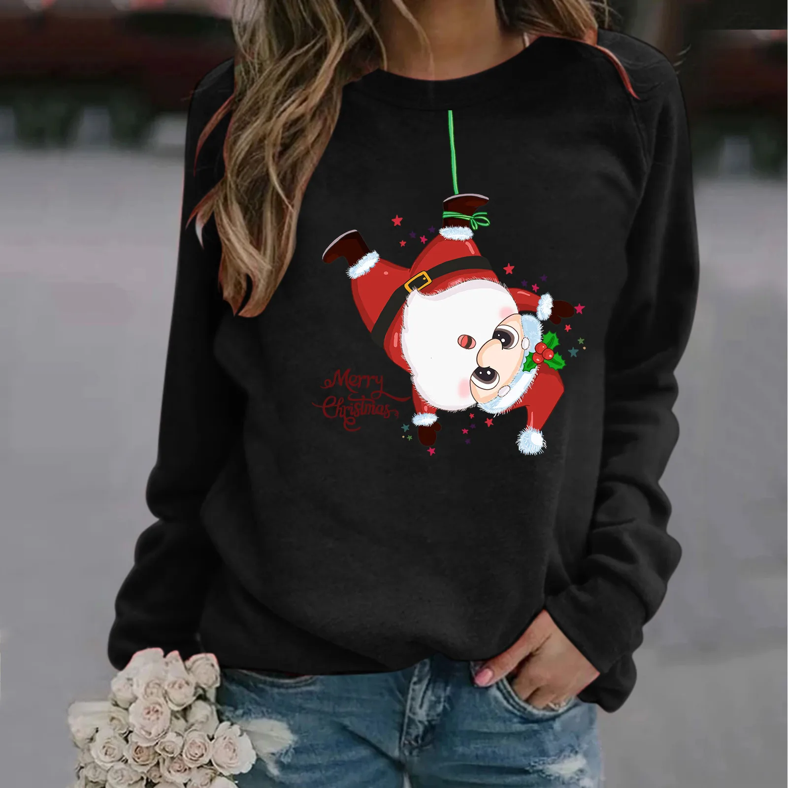 

Women's Merry Chirstmas Print Outwear Top Long-sleeved Sweatshirts Casual Womens Winter Sweatshirts And Hoodies Jacket Women