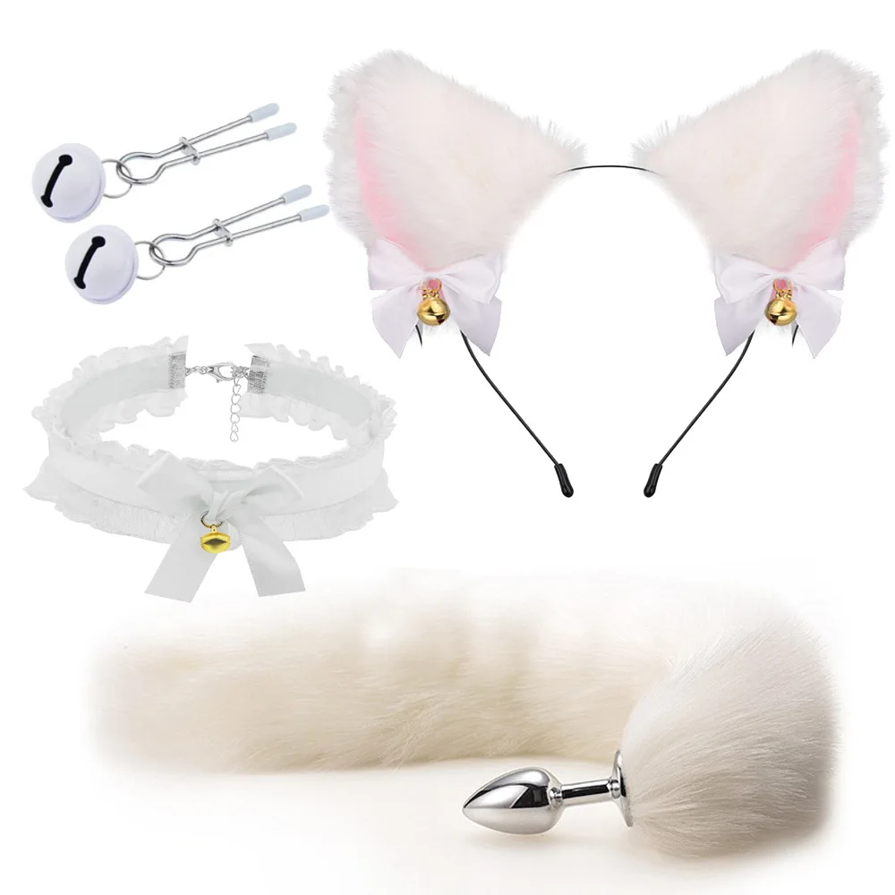 Fox Anal Plug Sex Toys Foxtail Bow Metal Butt Anal Plug Cute Bow-Knot Soft Cat Ears Headbands Erotic Cosplay Couples Accessories images - 6