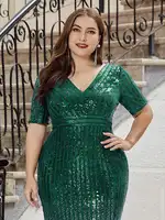 Plus Size Party Dresses Elegant Sexy Beads Lady Sequin Dress Large Size Gradient Color Women's Evening Dress High Waist Slim Fit 4