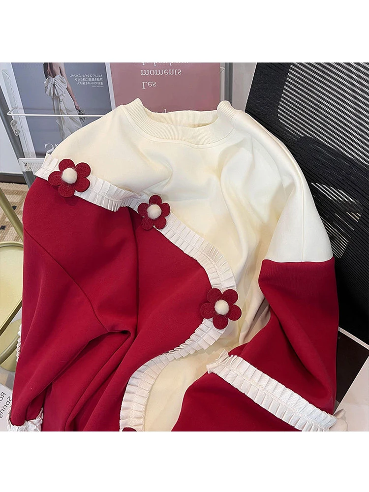 

Women's Young Sweet O Neck Sweaters Stereo Flower Harajuku Long Sleeve Female Pullovers 2022 Autumn Streetwear Sueter Mujer