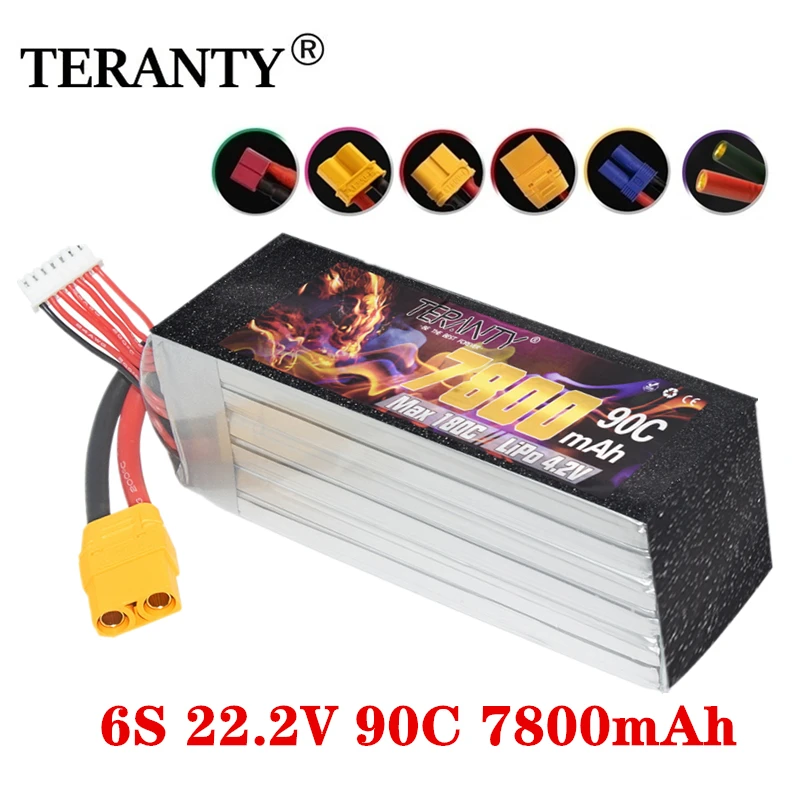 

TERANTY 6S 7800mAh 22.2V 90C/180C Lipo Battery For RC Helicopter Quadcopter FPV Racing Drone Parts With XT60/XT90 Plug