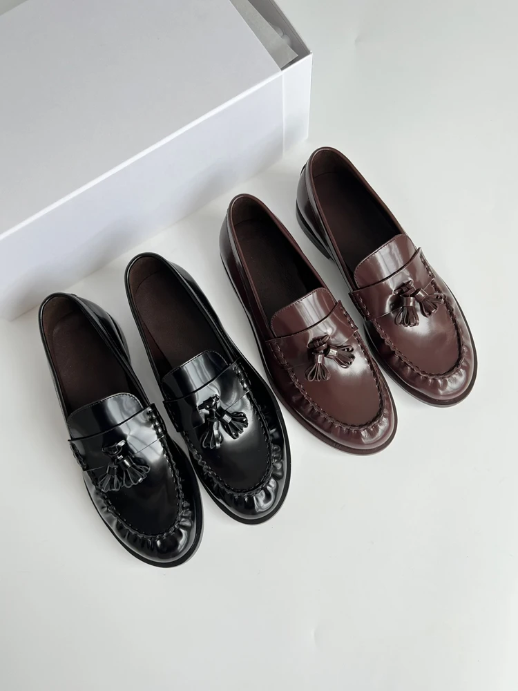 

Pleated Design The Ro/w Spring Summer New Women‘s Women's Loafers Round Toe Low Heels shoes For Ladies Free Shipping