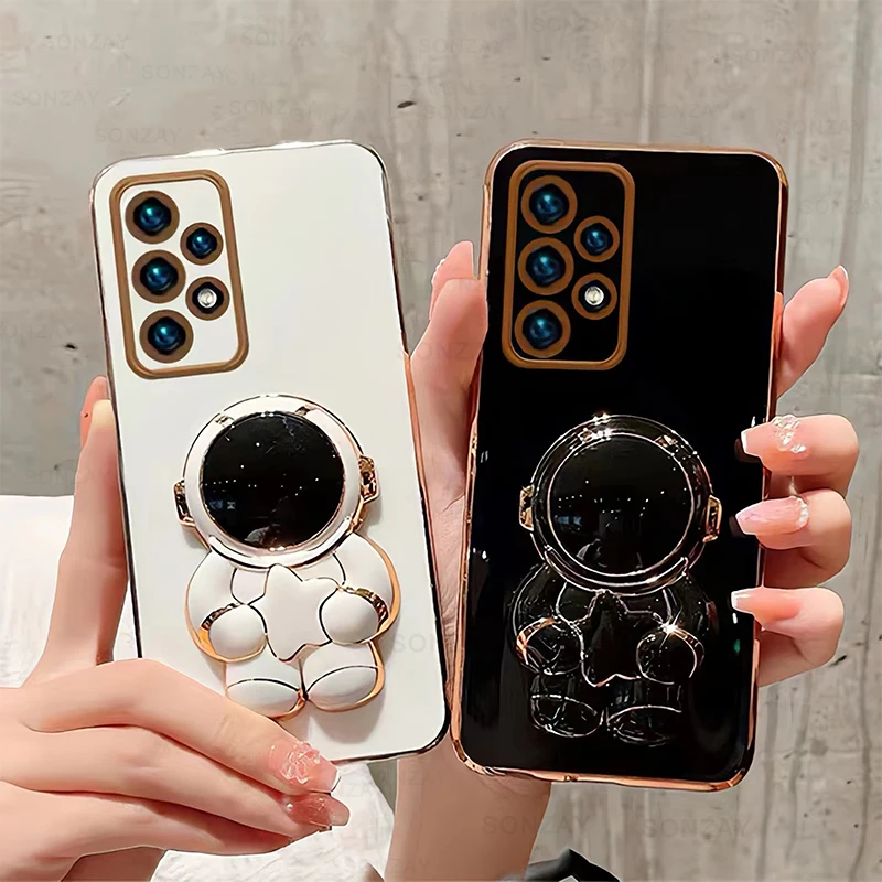 

a53 a52 Case Plating Astronaut Holder Stand Case For Samsung Galaxy A12 A 12 A52 S 5G A13 A32 4G Silicon Folding Protector Cover