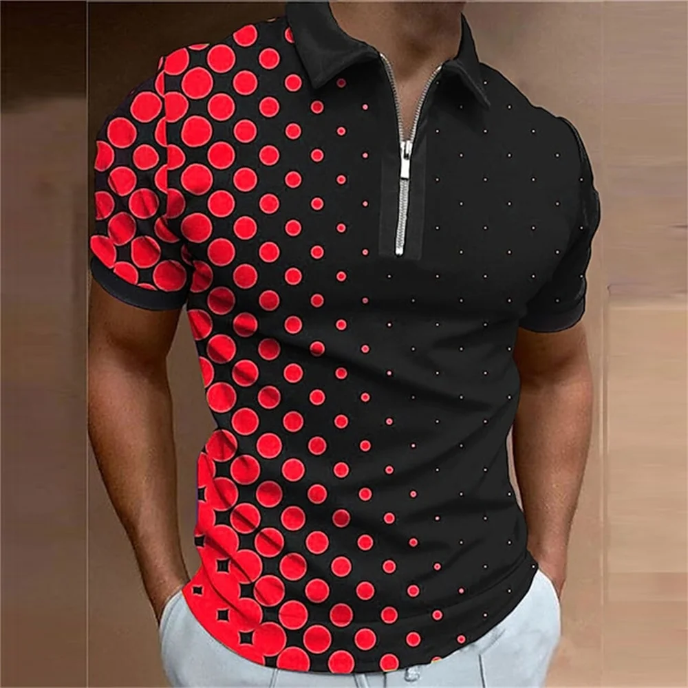 Shirt Dots Graphic Prints Street Short Sleeves Zipper Men's Clothing Outdoor Sports Oversized Top