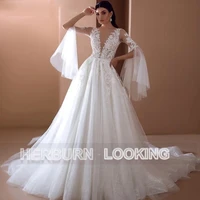herburnl vestidos de novia v neck princess backless elegant bride wedding gown 2022 floor length lace appliques robe de mari%c3%a9e