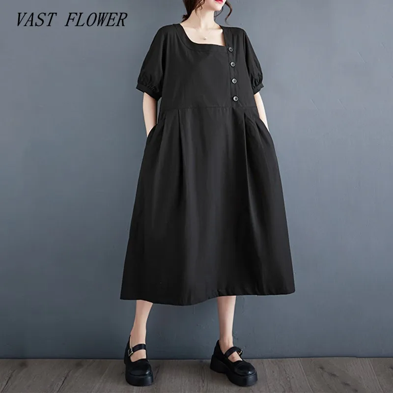 

short sleeve oversized cotton vintage new in dresses for women casual loose long summer dress elegant clothing 2023