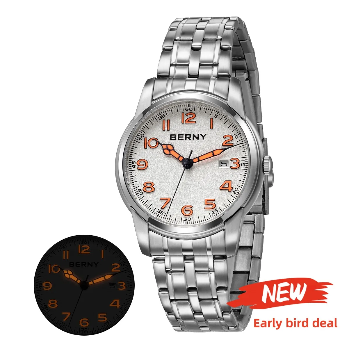 Часы BERNY для мужчин светящиеся кварцевые часы-пилот с календарем и датой S/S модные