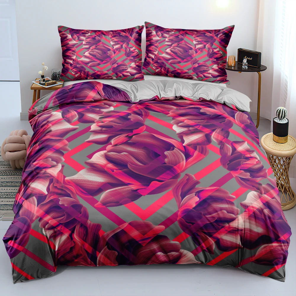 

Flowers Design Custom Duvet Cover Sets Grey Geometry Bed Linen Pillow Shams Soft Bedding Set Home Textile Twin Double Queen King