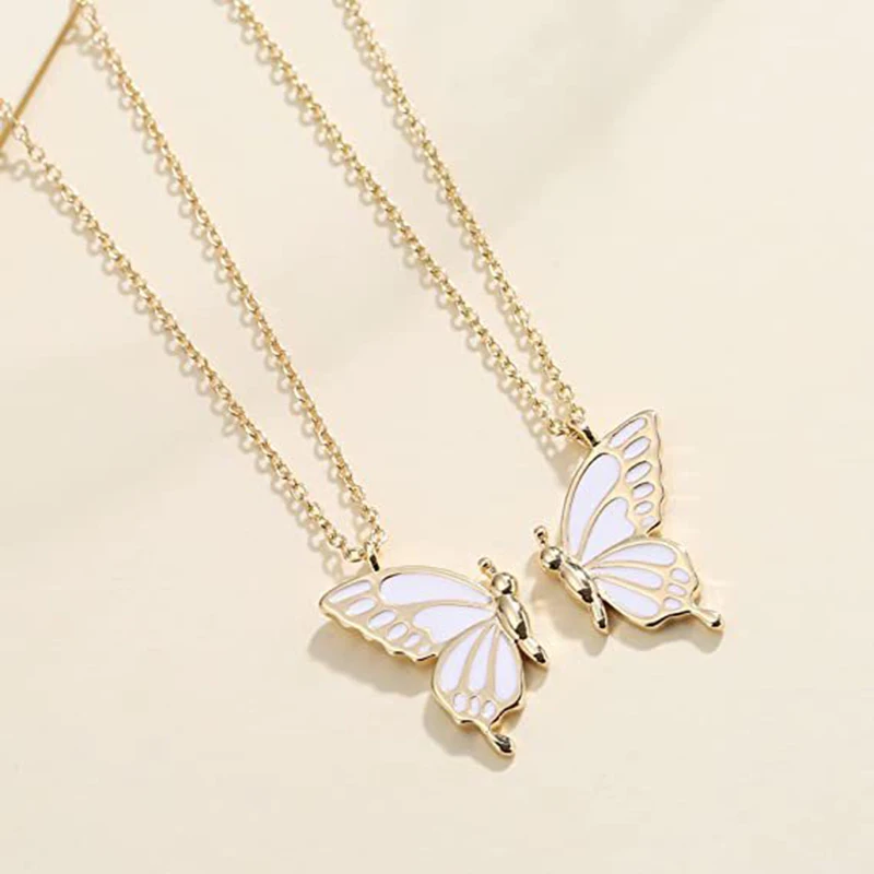 

Mother Day Thanksgiving Gift Best Friend Butterfly Necklace Women's Simple Fashion Friendship Pendant Two-Piece Set Accessories