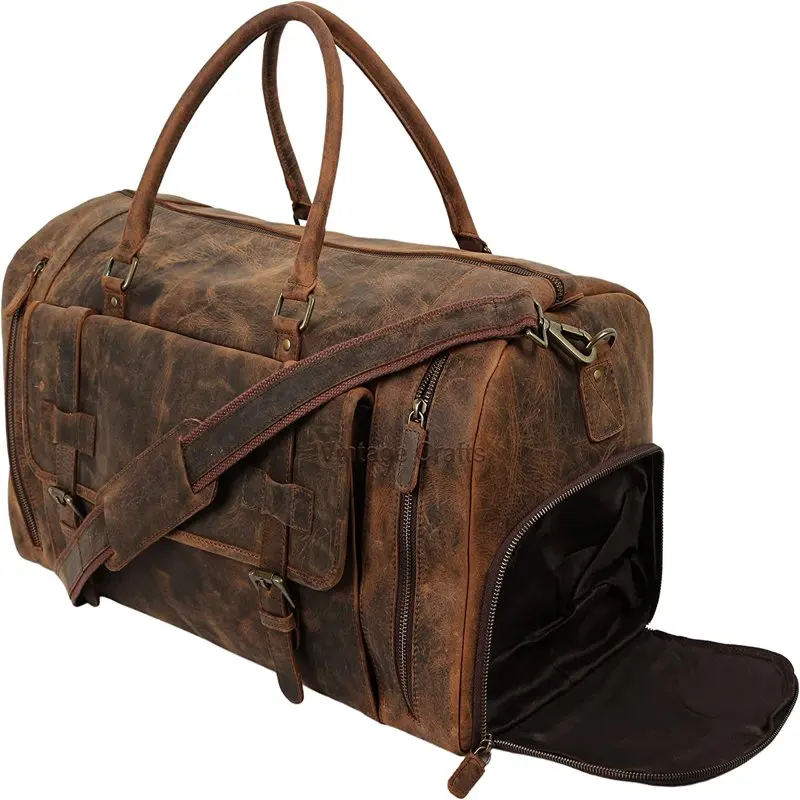 VINTAGE  SHOP 22 Inch Genuine Leather Duffel Bag | Overnight Travel Weekend Sports Gym Traveling | Carryon Durable Cabin With Sh