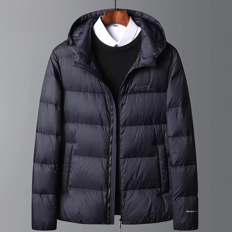 New Men's Fashion Coat Winter Down Jacket Black Zipper Hooded Jacket Medium and Long Daily Casual Warm Bread Down Jacket
