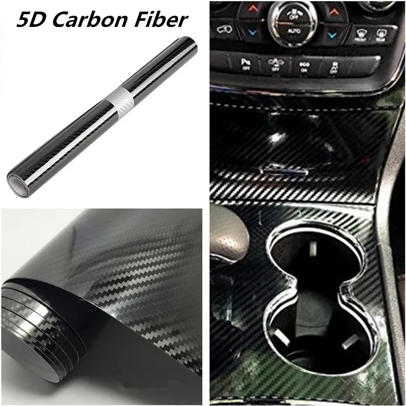 High Quality 5D Smooth Carbon Fiber Car Vinyl Warp Film PVC Sticker Waterproof All Weather Adhesive Tape NEW