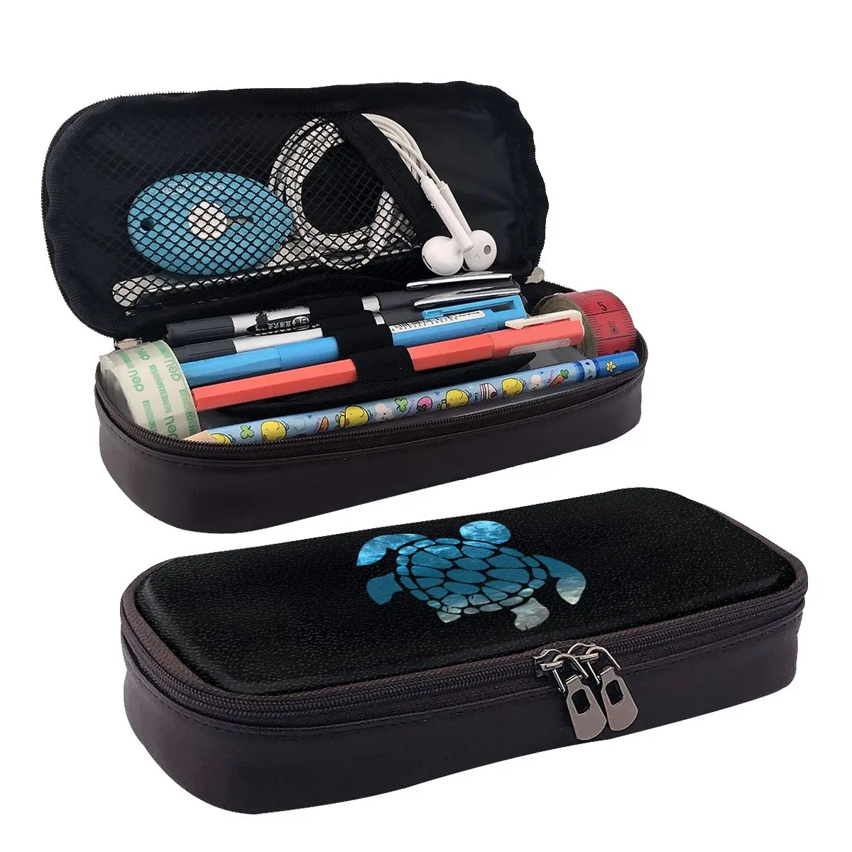 

Tie Dye Turtle Sea Leather Pencil Case Zipper Pencil Box Stationery Pen Pouch for Boys Girls School Students Work Office