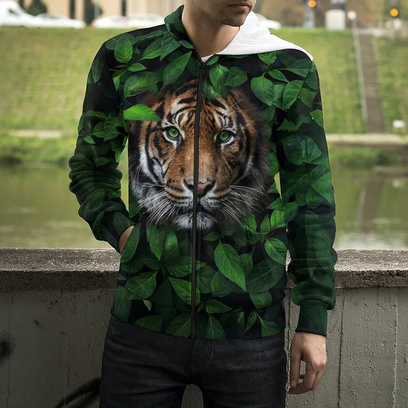 

New Fashion 3D Print Flower Animal Tiger Lion Zip Hoodie Men Women Sweatshirts Harajuku Cool Casual Coat Clothes