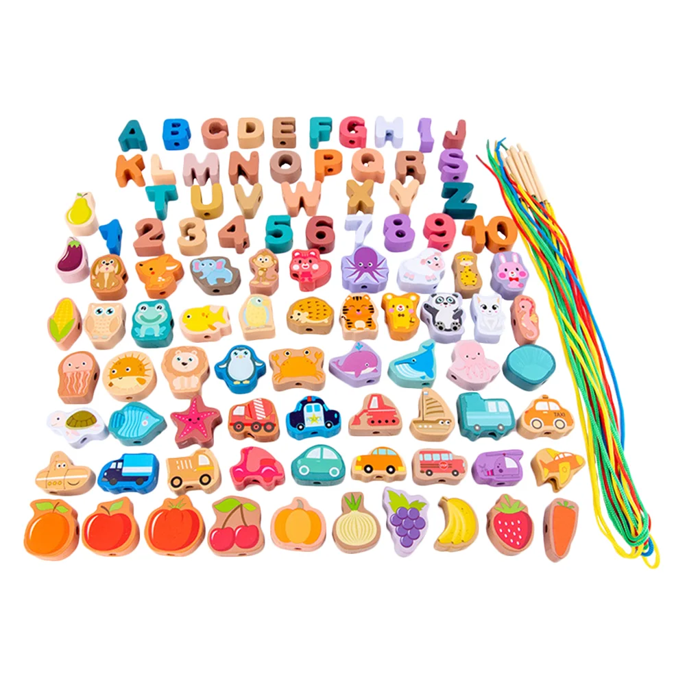 

1 Set of Wooden Beading String Threading Beads Kids Educational Toys