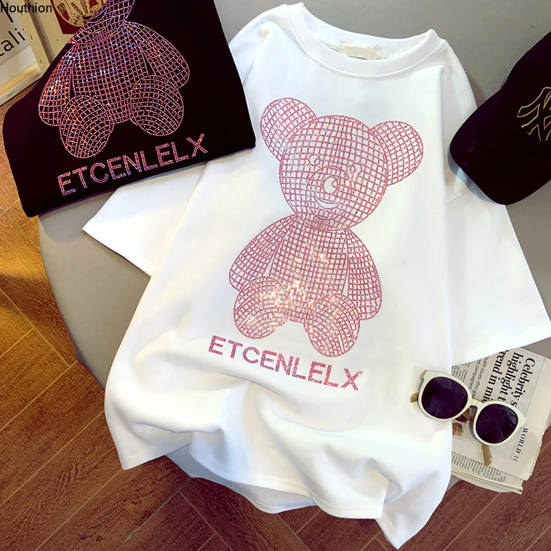 

Women's T-shirt New Cartoons Printed Fashion Casual Tees Short Sleeve Hot Drilling O-neck Houthion