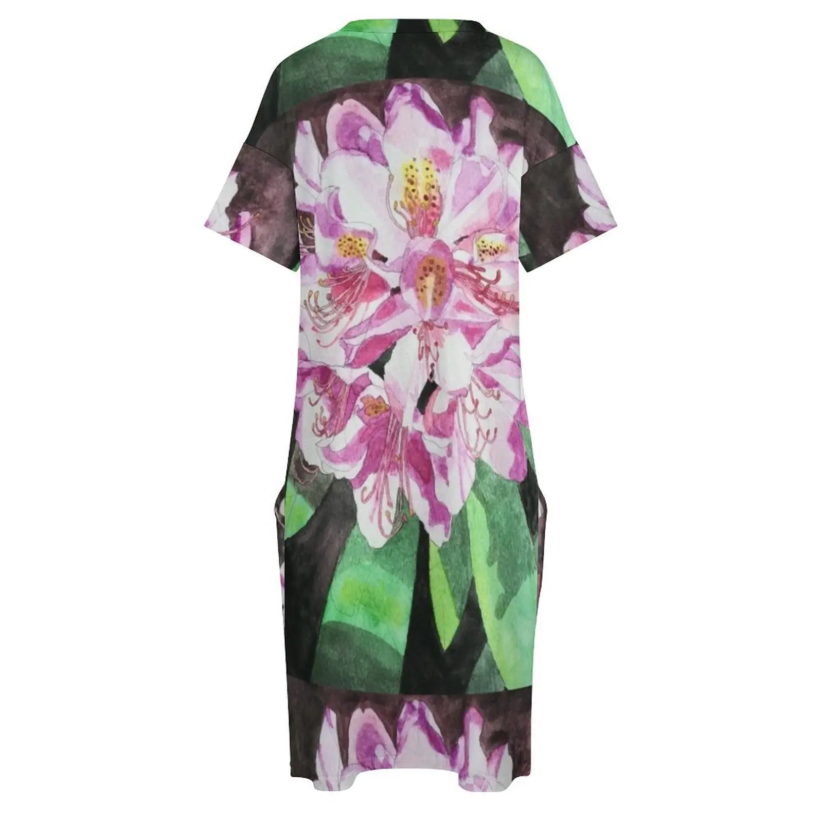 Розовый рододерн цветок акварельная живопись свободное карманное платье летнее