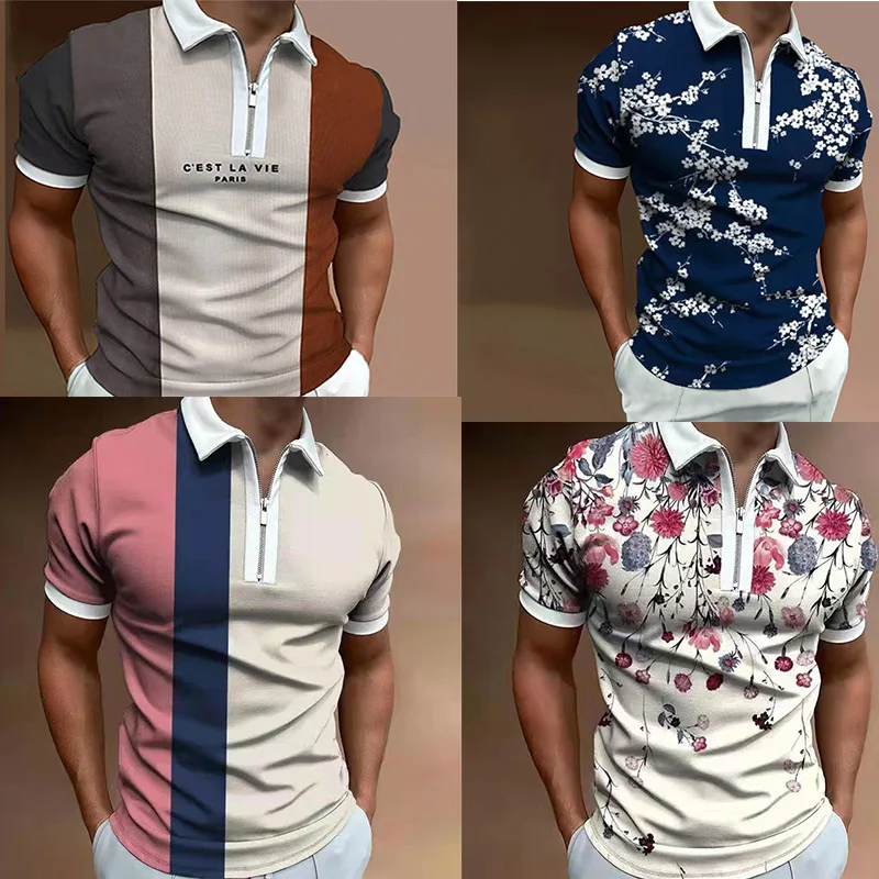 

Men's summer high quality polo shirt city street brightest clothing zipper shirt polo t shirt for men