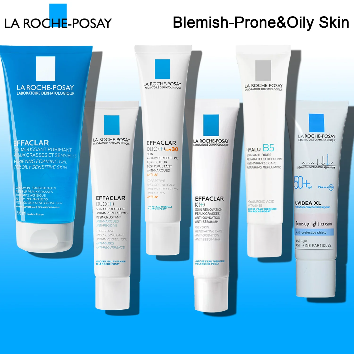 

La Roche Posay Repair Blemish-Prone&Oily Skin Effaclar DUO+ SPF30/ K+/ Cleanser Hyalu B5 Uvidea XL ANTI-ACNE CREAM Oil Skin Care
