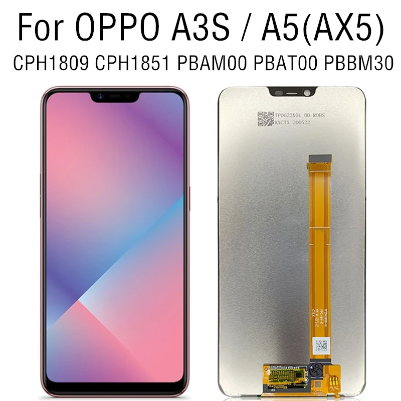 ЖК-дисплей 6,2 дюйма для OPPO A3s, A5, AX5, CPH1809, сенсорный экран в сборе, дигитайзер, замена CPH1851, PBAM00, PBAT00, PBBM30
