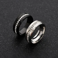 8mm wide single row full diamond zircon ring electroplated black stainless steel pair ring new simple couple wedding ring