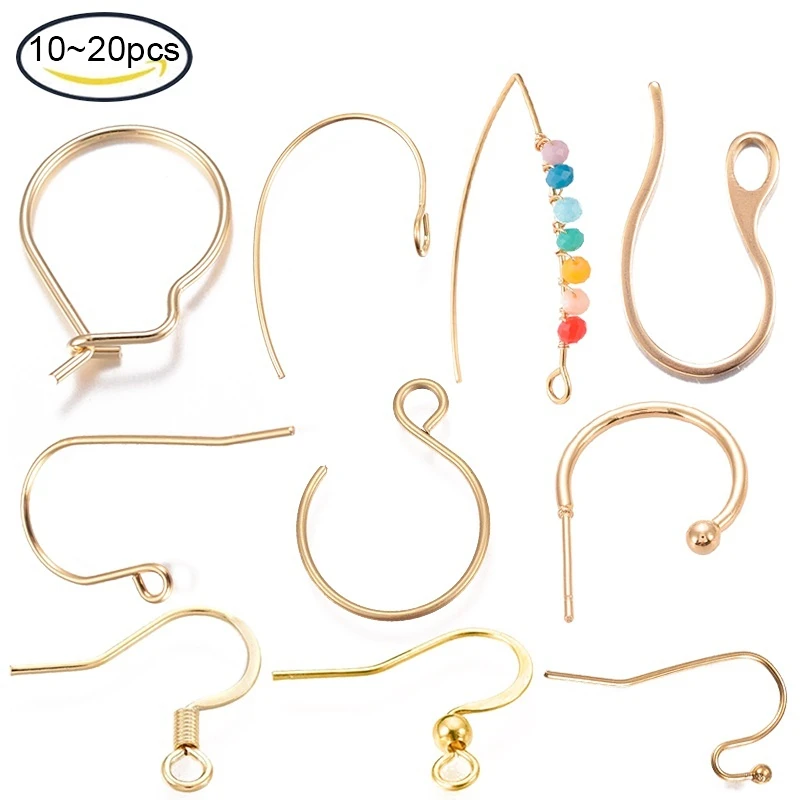 

10 or 20 PCS 14.5x17.5mm 316 Stainless Steel Earring Hooks Golden Hole: 2mm For Jewelry making diy