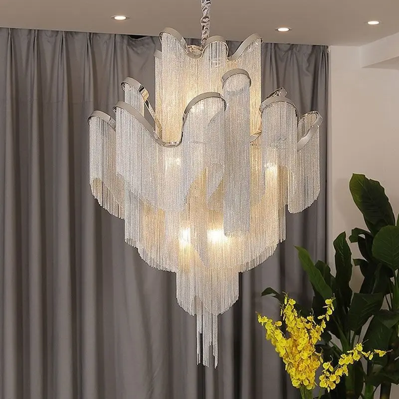 

Modern LED Flower Tassels Ceiling Chandeliers Living Room Hall Staircase Large Hanging Light Duplex Building Villa Pendant Lamp