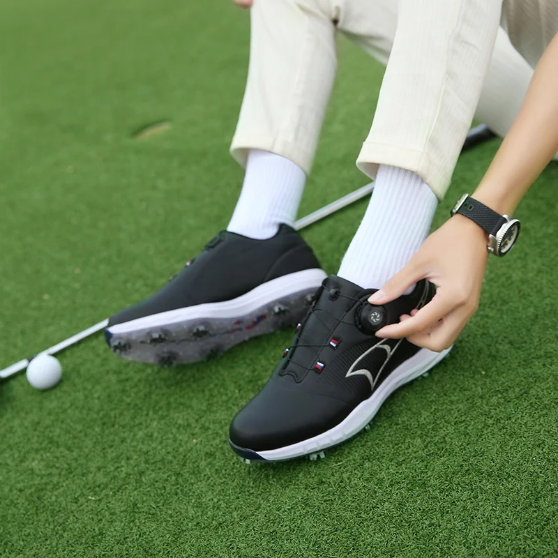 Men Golf Shoes Leather Waterproof Spikes Non-slip Outdoor Golf Training Sports Sneakers Plus Size