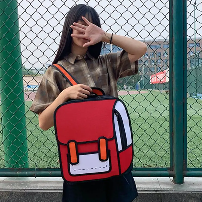 For Creative Women 2D Drawing Backpack Cartoon School Bag Bookbag Comic for Teenager Girls
